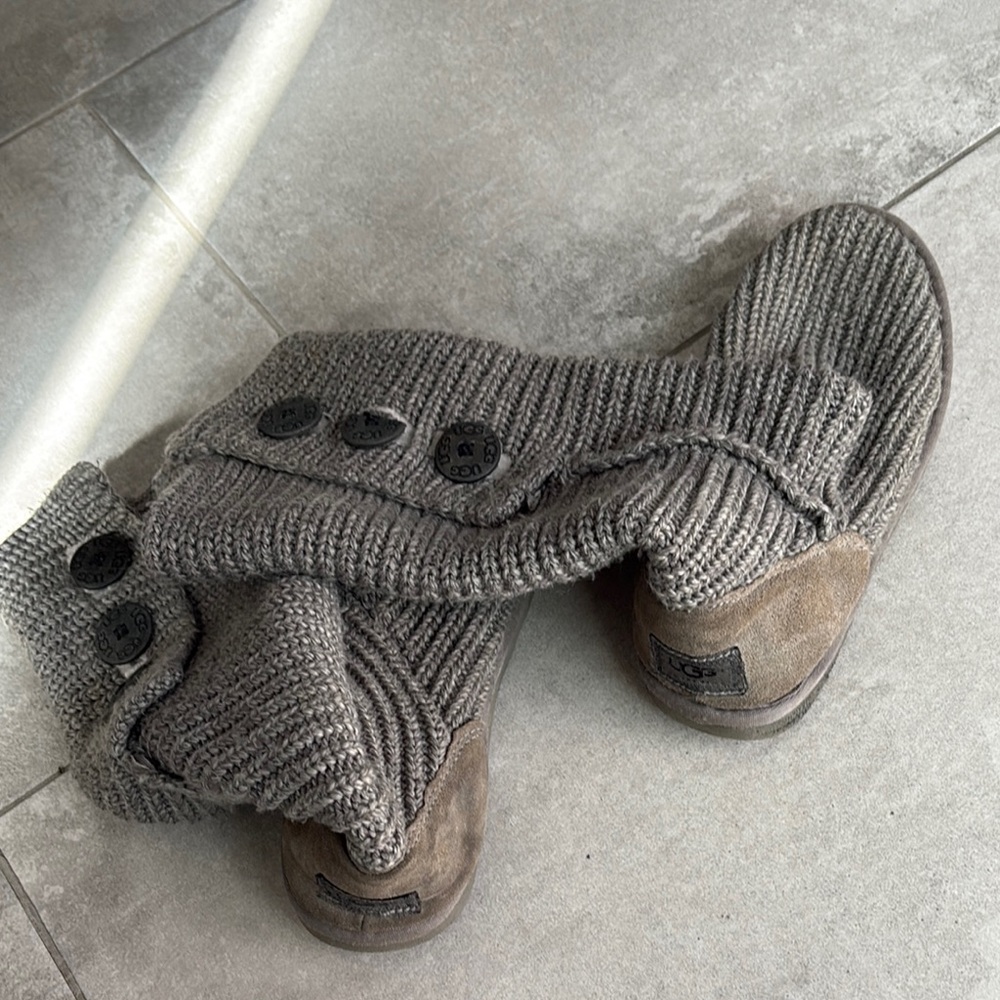 UGG Gray Knit Button Slippers